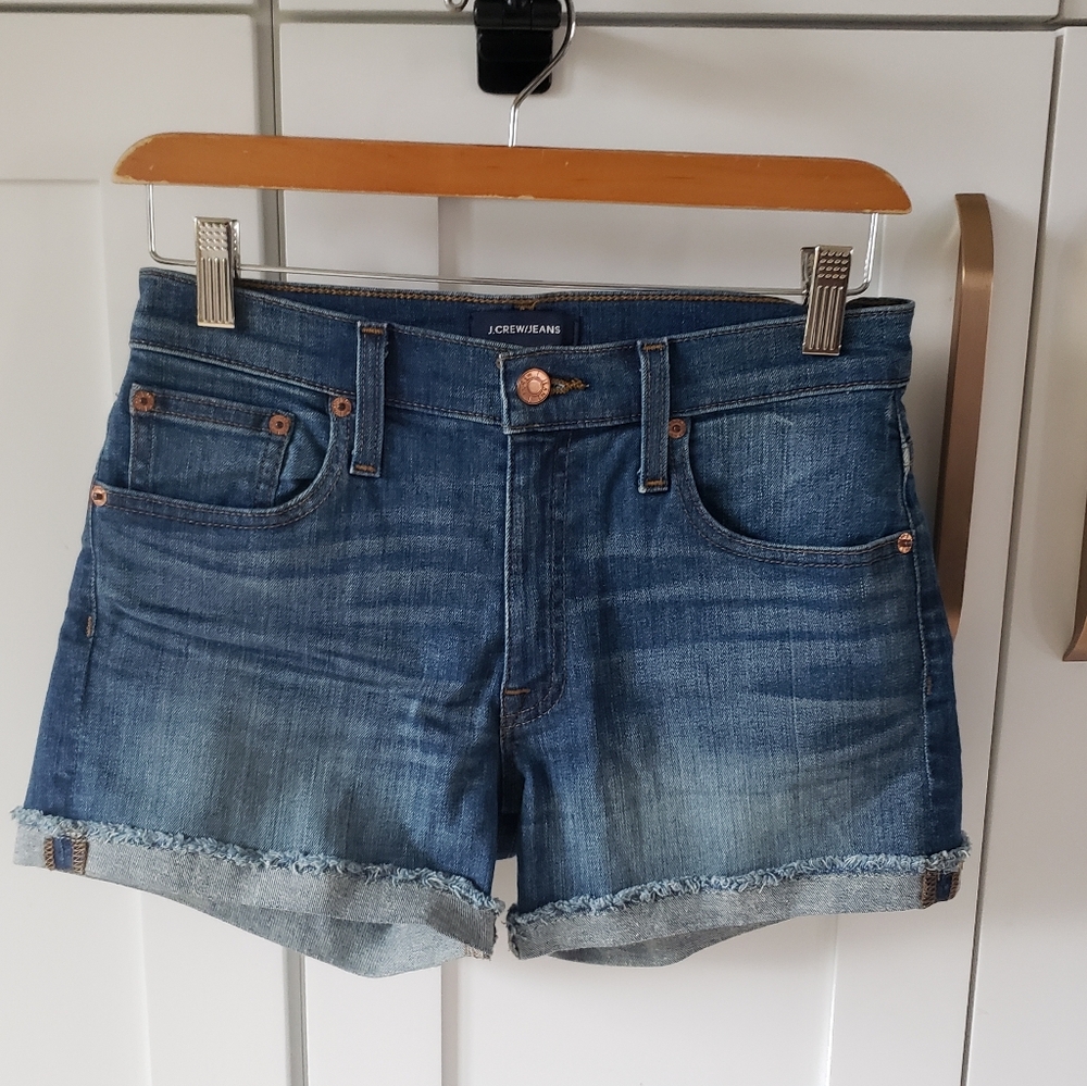 J Crew Dark Blue Jean Shorts Womens 24 Cuffed Denin